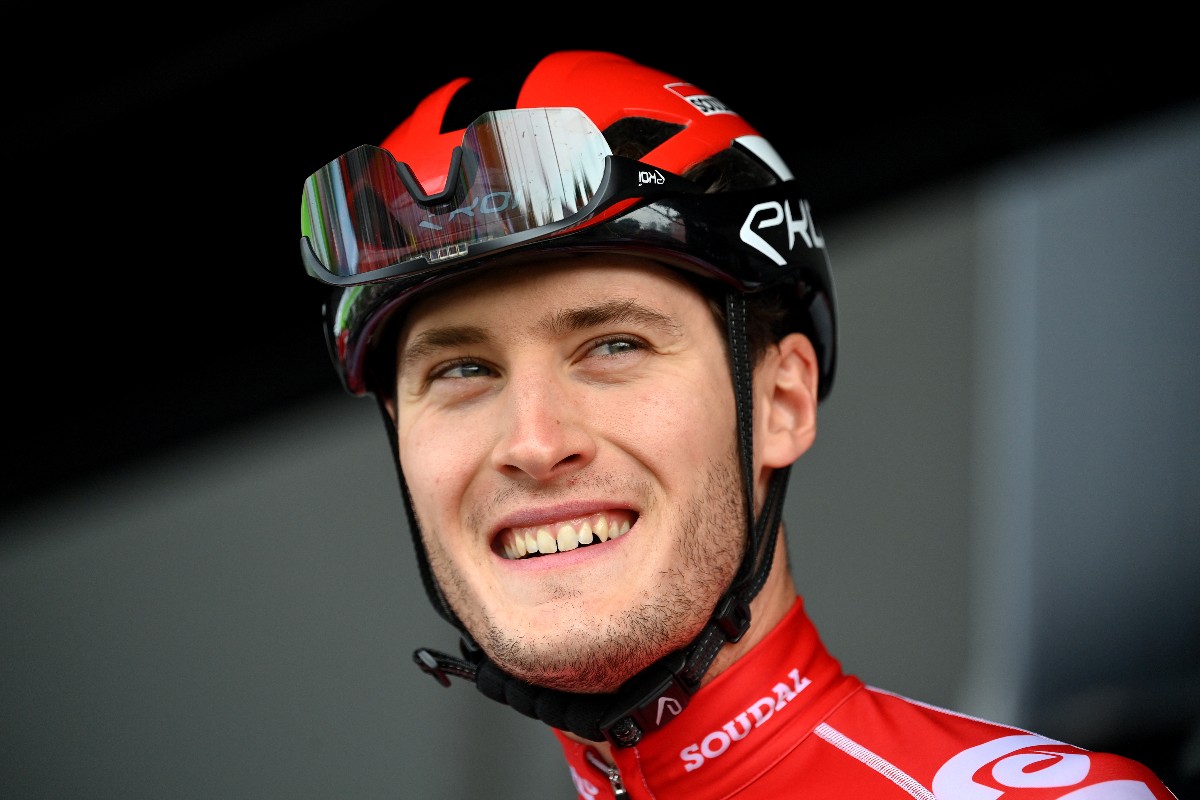 Filippo Conca, durante la presentazione della squadra Team Lotto Soudal, prima della 59a Eschborn-Frankfurt 2022 / #WorldTour / il 1° maggio 2022, Francoforte sul Meno, Germania. (Foto di Stuart Franklin/Getty Images)